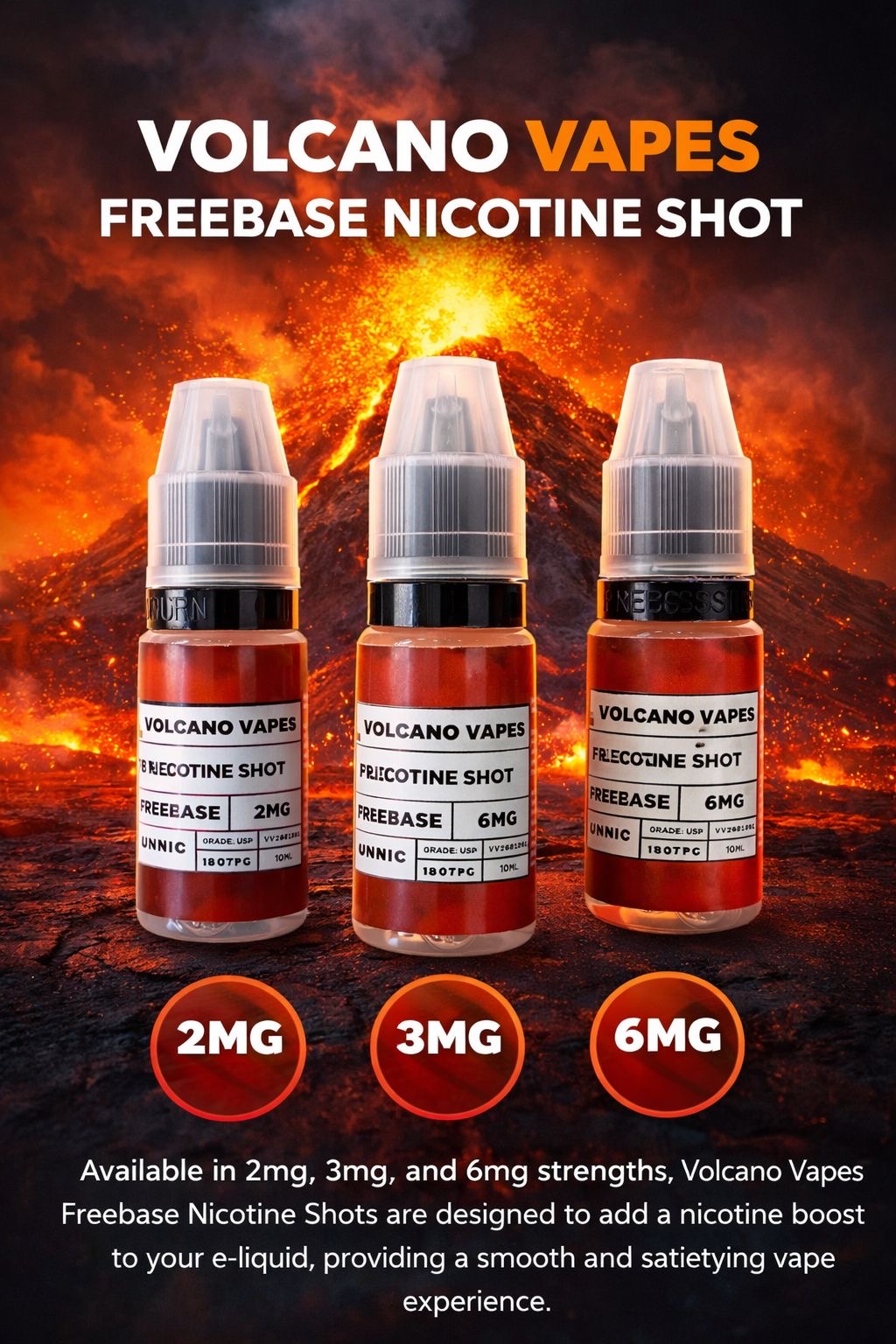 Volcano Vapes Nic Shots Freebase PG  VolcanoVapes