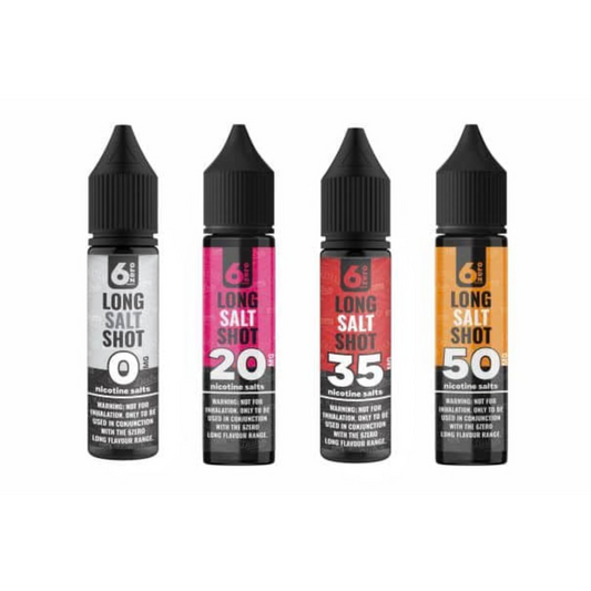 6 Zero Nic and Vg Shots 20ml